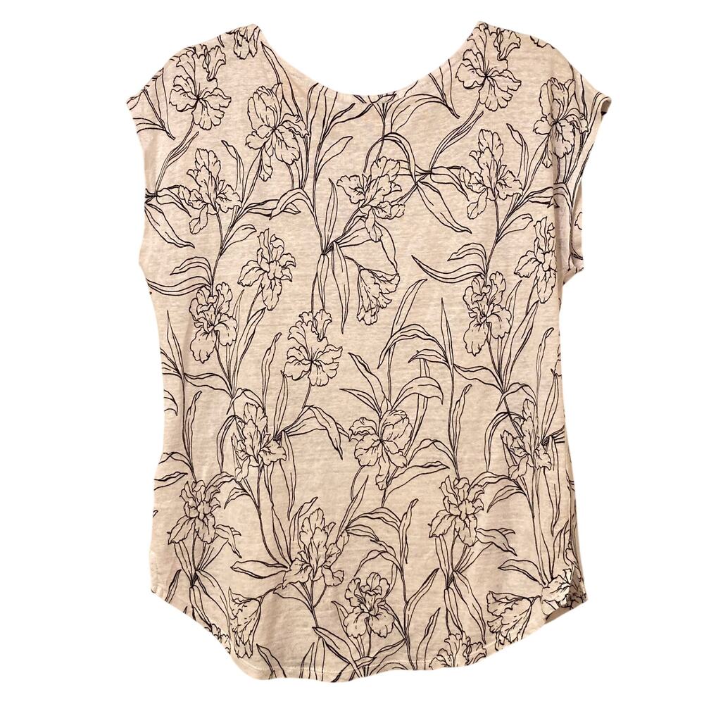 Cynthia Rowley Black & White Floral Print 100% Linen Summer Top Size Medium EUC - Picture 3 of 6